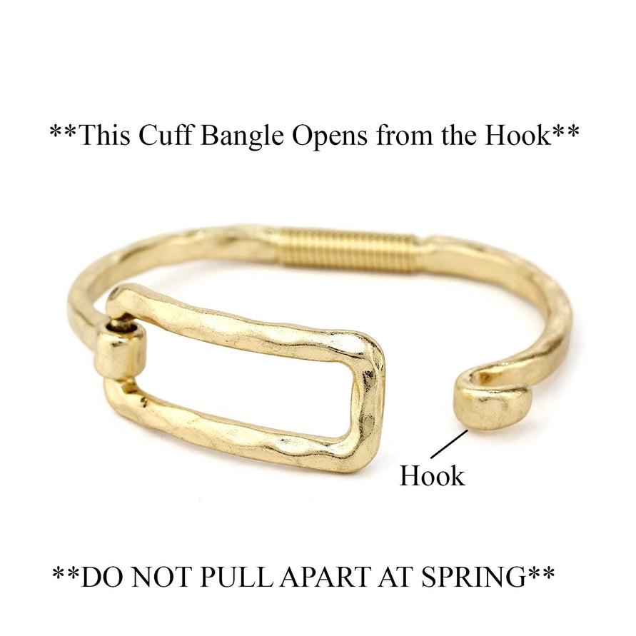 Hammered Rectangle Bangle Bracelet | Worn Gold