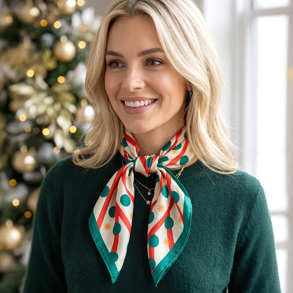 Polka Dot Christmas Square Bandana Scarf | Green