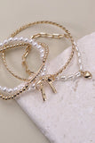 Ribbon Bow Pearl Bracelet Set | Gold