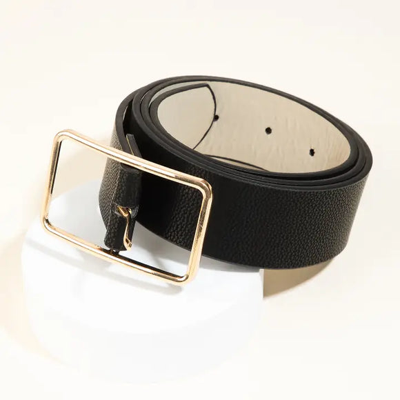 Faux Leather Rectangle Cut Out Belt | Black