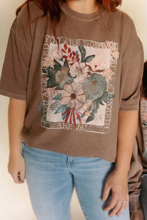 You Are Worthy Floral Tee | Espresso