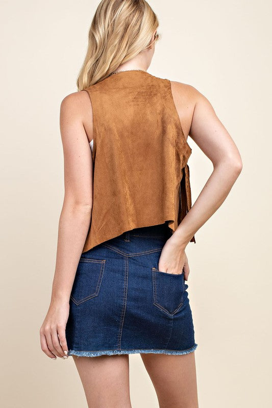 Finge Studded Suede Vest | Camel