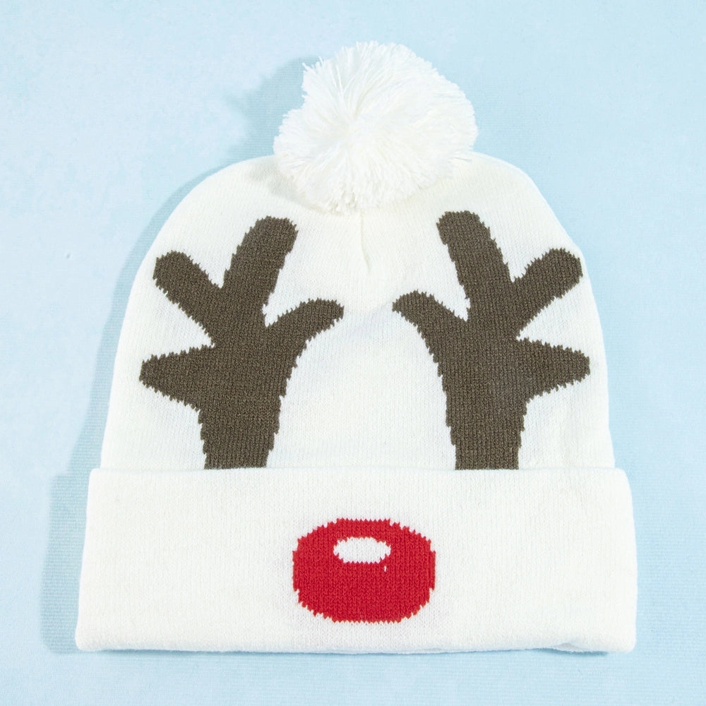 Christmas Reindeer Pom Beanie | White