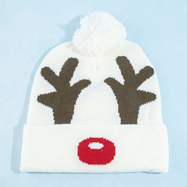 Christmas Reindeer Pom Beanie | White