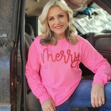 Merry Long Sleeve Tee | Bright Pink