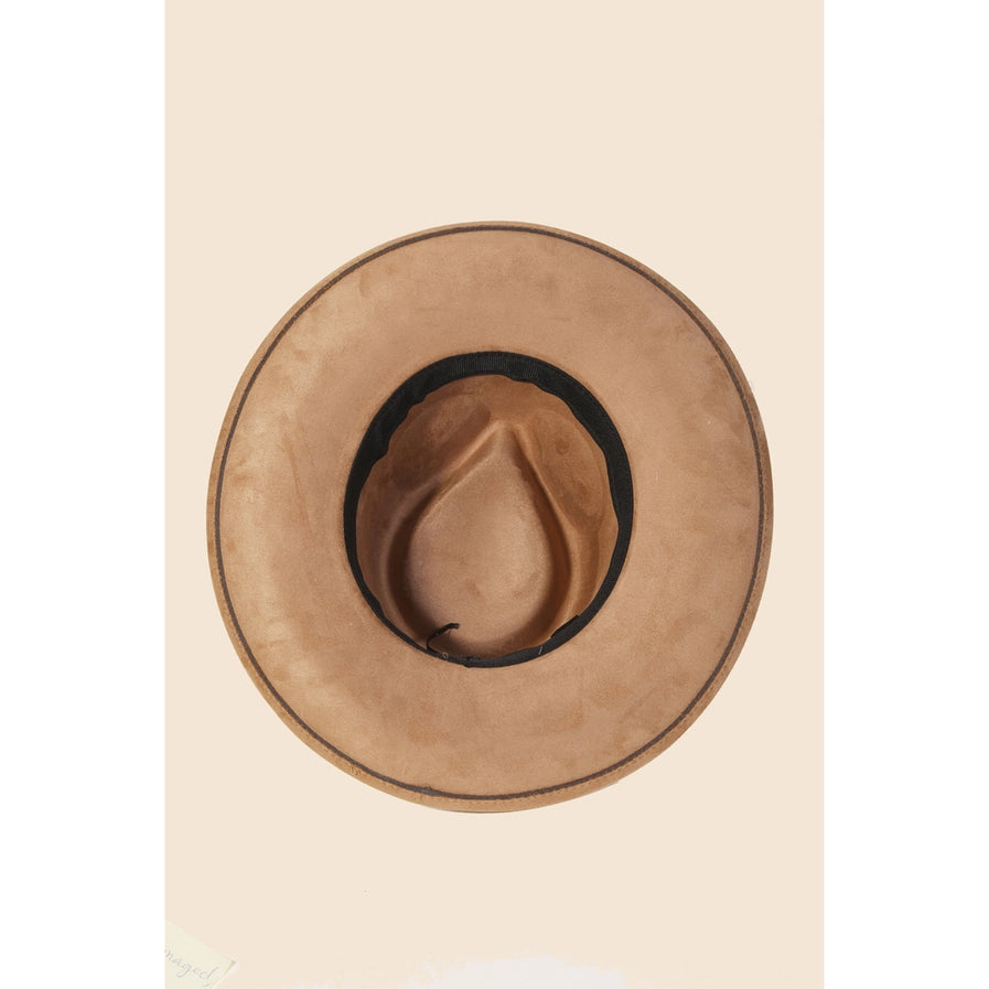 Embroidered Flower Band Flat Brim Hat | Brown