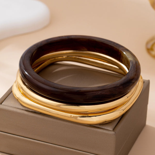 Tortoiseshell Bangle Set | Gold/Brown