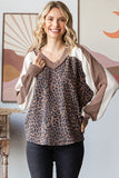 Leopard V-Neck Pullover Top | Brown