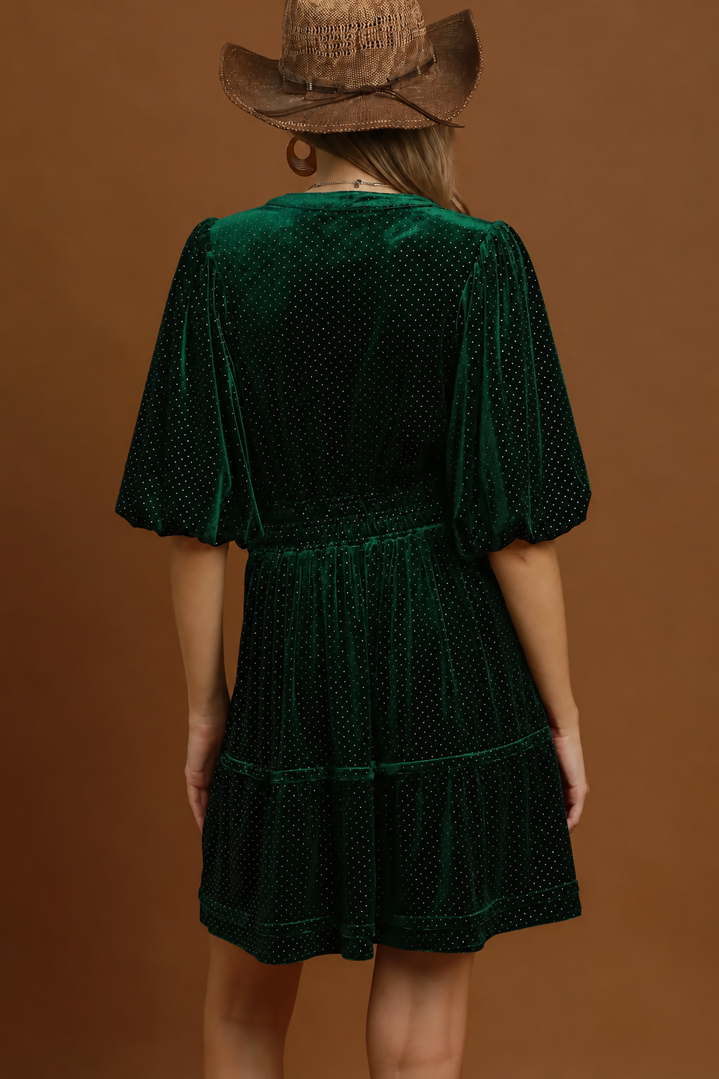 Velvet Swiss Dot Tiered Dress | Hunter Green