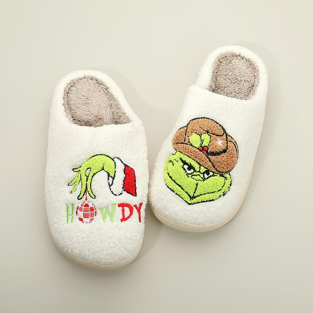 Howdy Western Red Grinch | Christmas Fuzzy Slippers