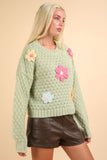 Flower Applique Sweater Top | Green