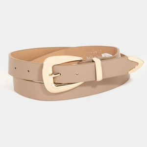 Faux Leather Smooth Belt | Khaki