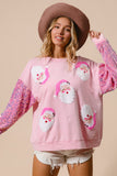 Bearded Santa Velvet Sequin Sweater Top | Pink