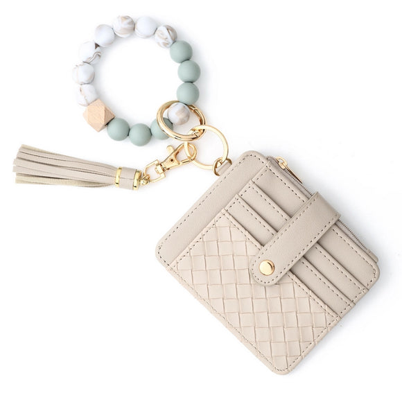 Weave Wallet+Silicone Stretch Keychain Bangle | Grey