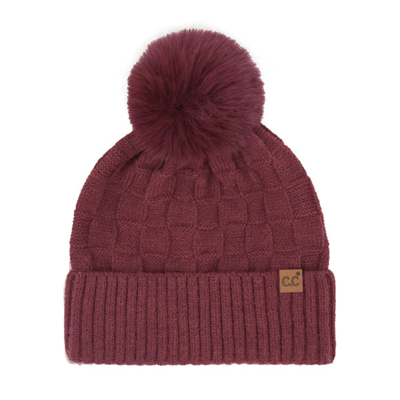 C.C. Checkered Pom Beanie | Burgundy