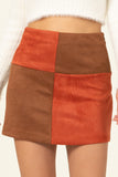 Faux Suede Color Block Mini Skirt | Rust