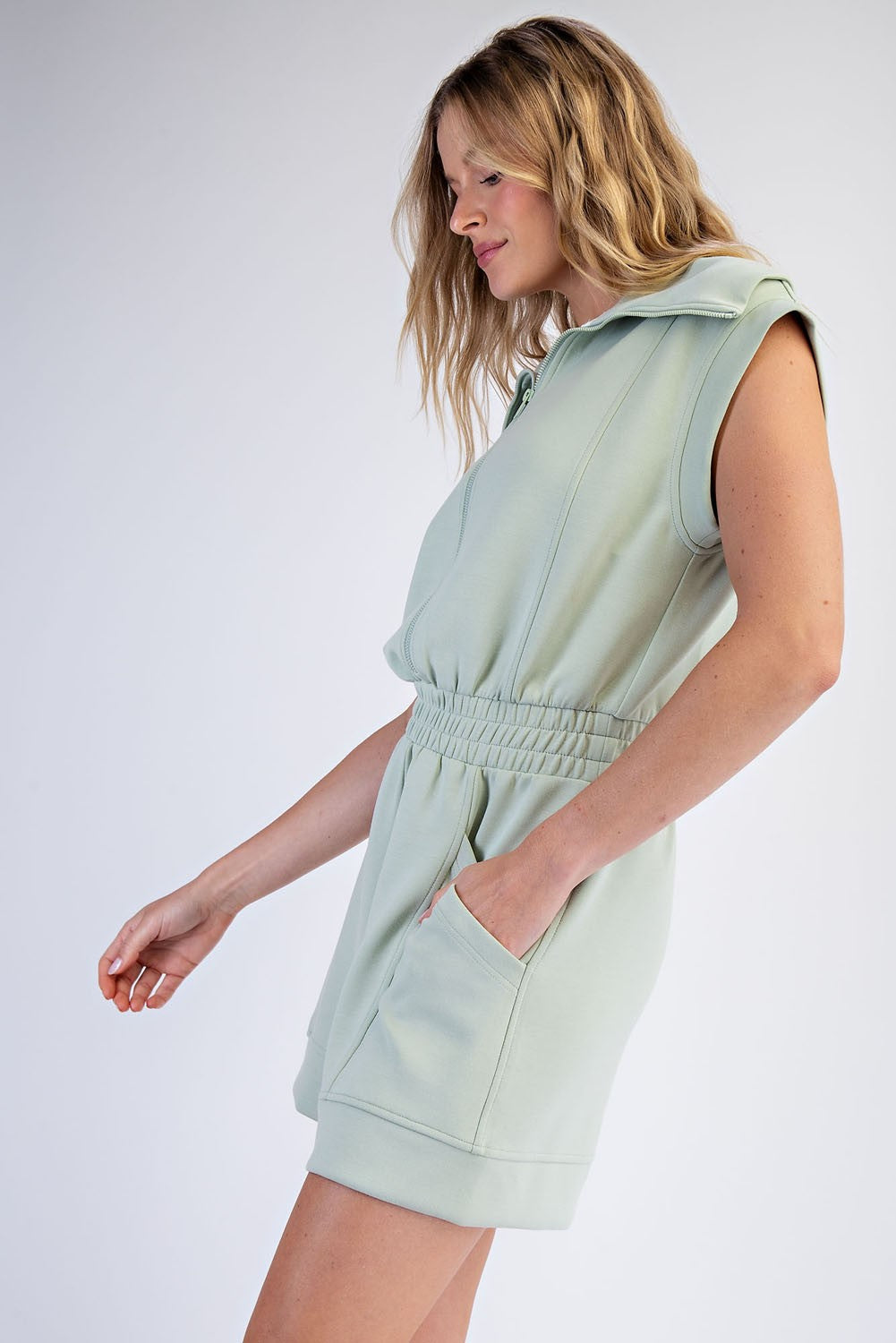 Scuba Luxe Sleeveless Romper | Pistachio
