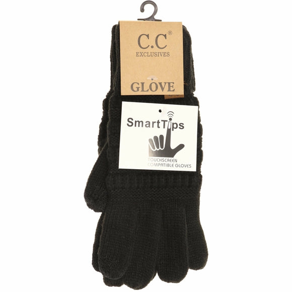 C.C Cable Knit Smart Touch Gloves | Black