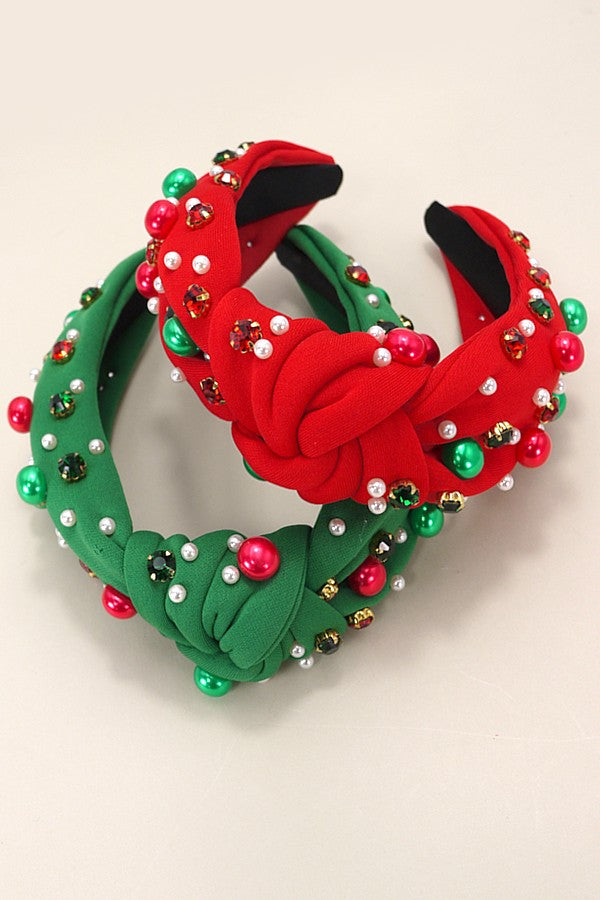 Embellished Pearl/Bead Christmas Knotted Headband | Various