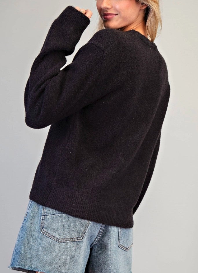 Bow Knit Sweater Top | Black