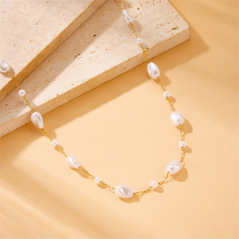 18k Stainless Steel Pearl Necklace | Gold