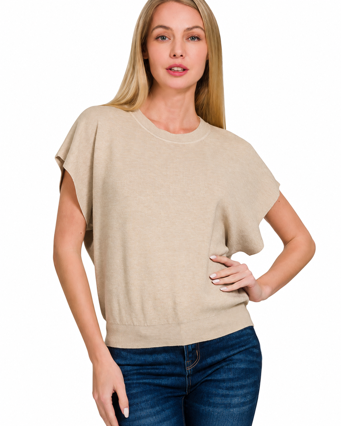 Round Neck Dolman Sleeve Top | Sand Beige
