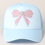 Rhinestone Bow Trucker Cap | Blue