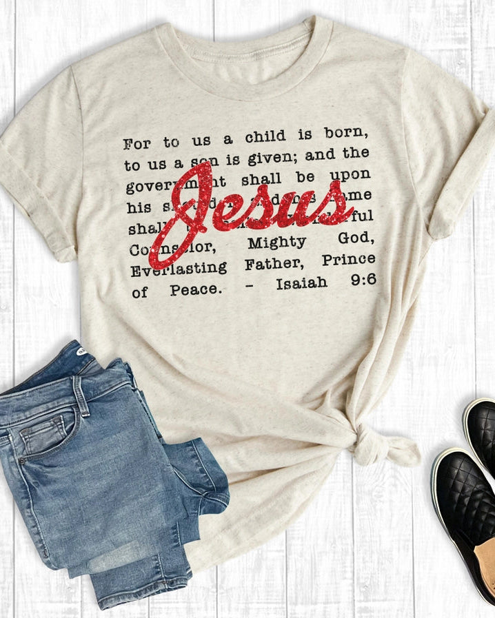 Isaiah 9:6 Jesus Christmas Tee | Heather Oat