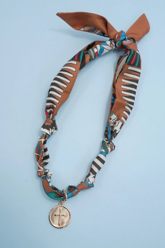 Handmade Scarf Necklace | Rust/Cross