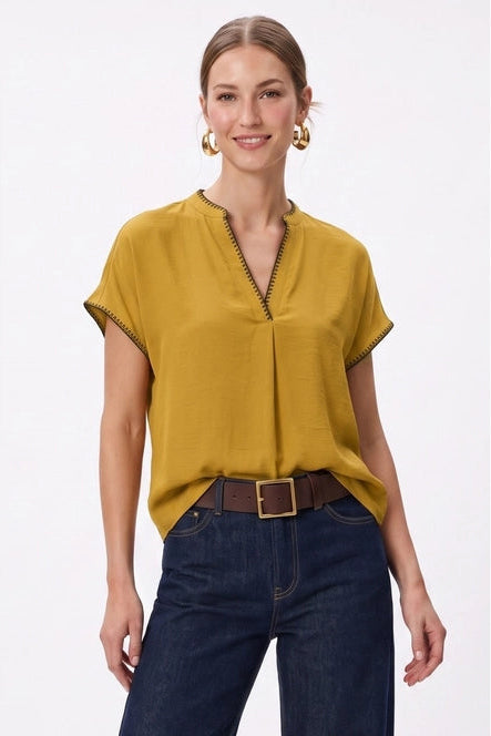 Lightweight Silk Whipstitch Top | Mustard