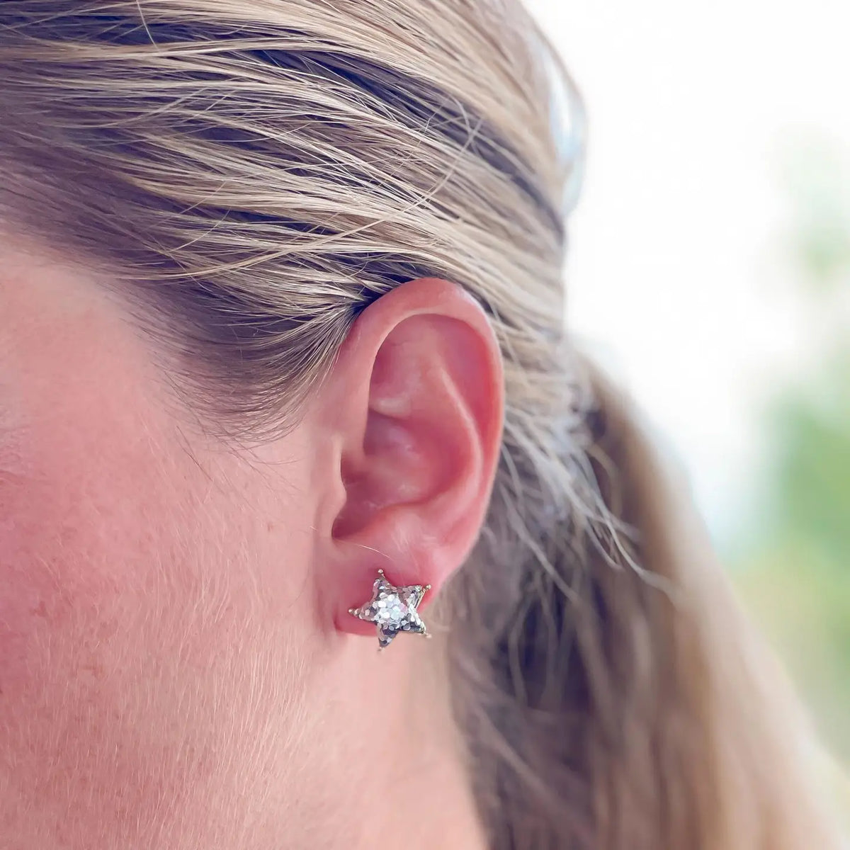 Glittery Star Stud Earrings | Silver