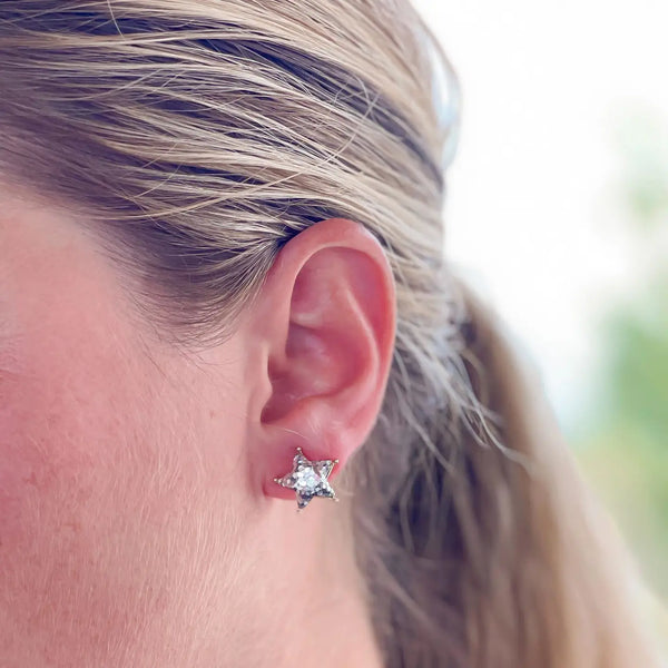Glittery Star Stud Earrings | Silver