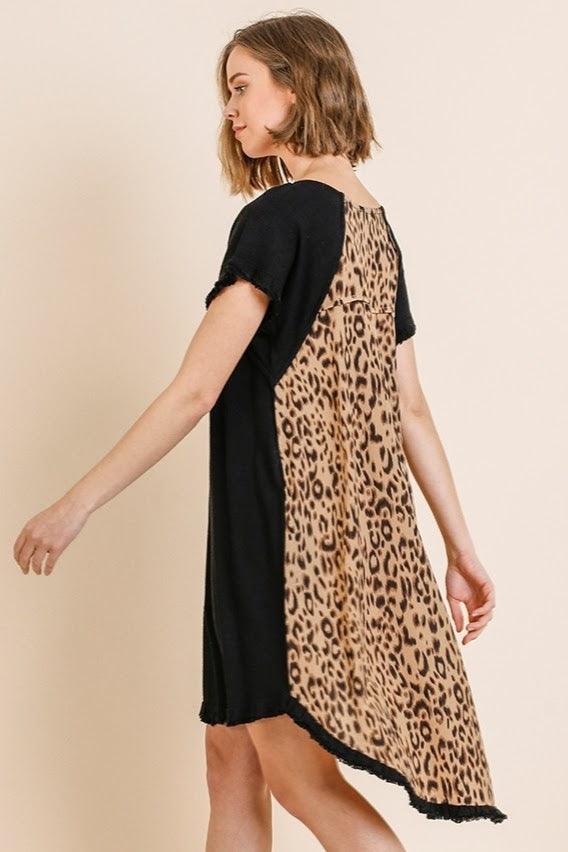 Leopard Linen Fishtail Dress | Black