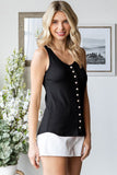 Pointelle Button Front Tank Top | Black