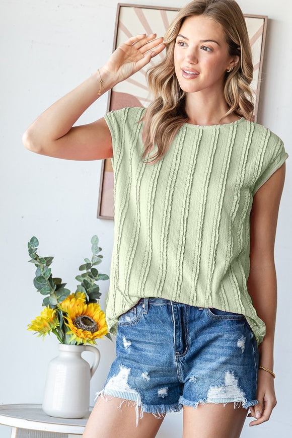 Textured Cap Sleeve Top | Sage