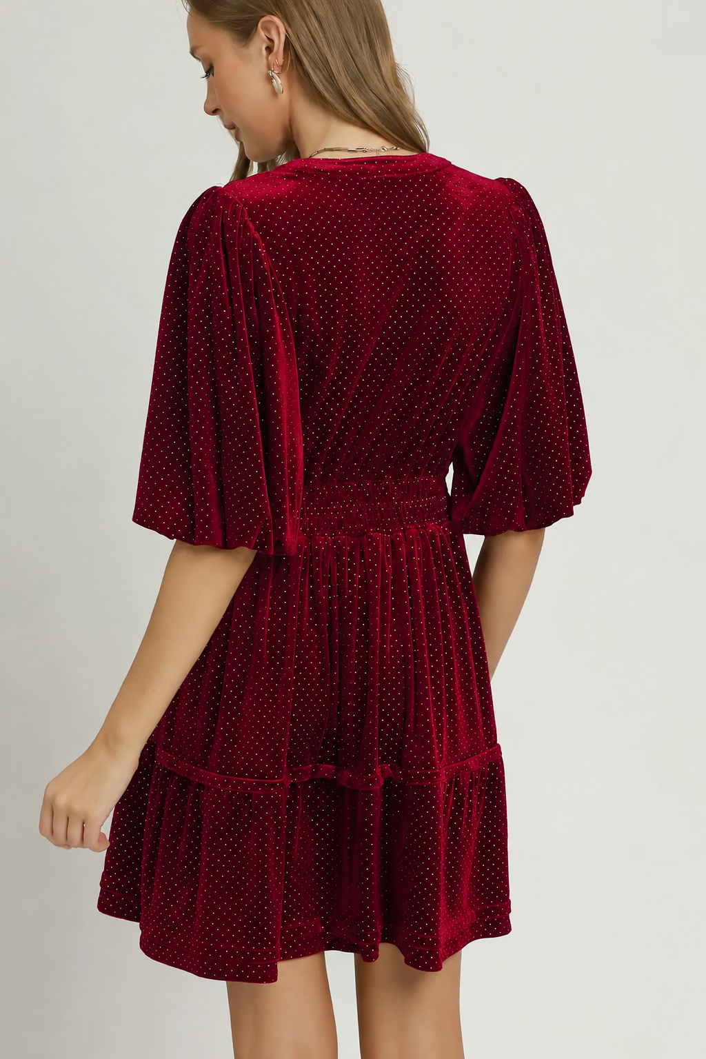 Velvet Swiss Dot Tiered Dress | Wine