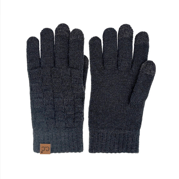 C.C Checkered Knit Smart Touch Gloves | Black