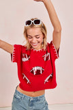 Football Sequin Game Day Stitch Sweater Top | Red
