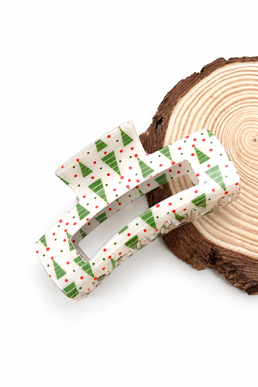 Christmas Hair Claw Clip | Off White Green Trees