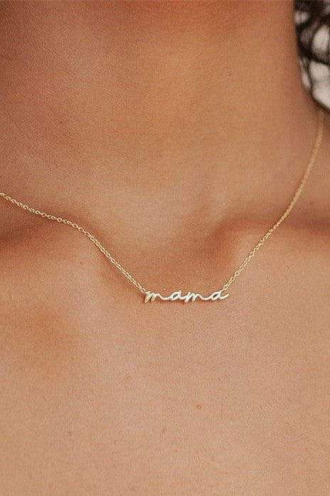18k Stainless Mama Script Necklace | Gold