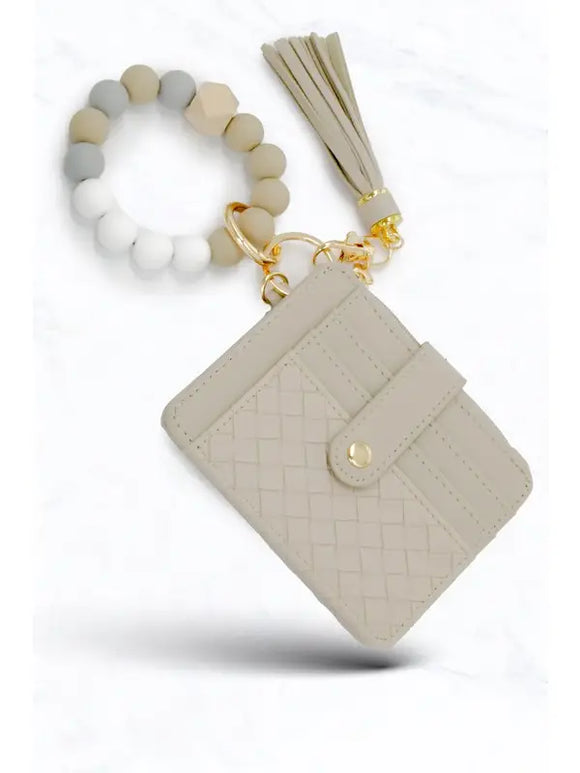 Weave Wallet+Silicone Stretch Keychain Bangle | Taupe