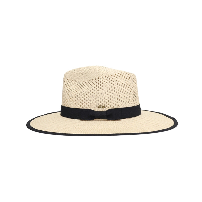 Open Weave Bow Trim Panama Sun Hat | Natural+Black