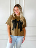 Bow On Leopard Cropped Tee | Brown+Black