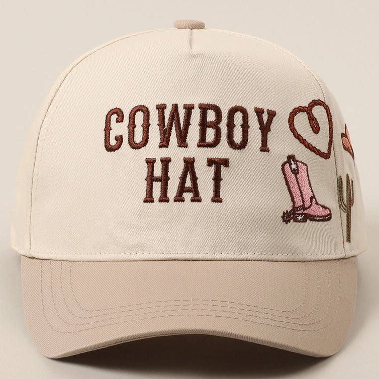 Cowboy Hat Embroidered Trucker Cap | Beige