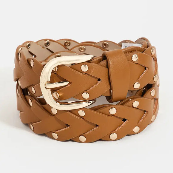 Faux Leather Braided Belt | Camel