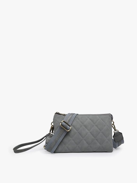 Izzy Vegan Leather Quilted Crossbody Bag | Grey Blue