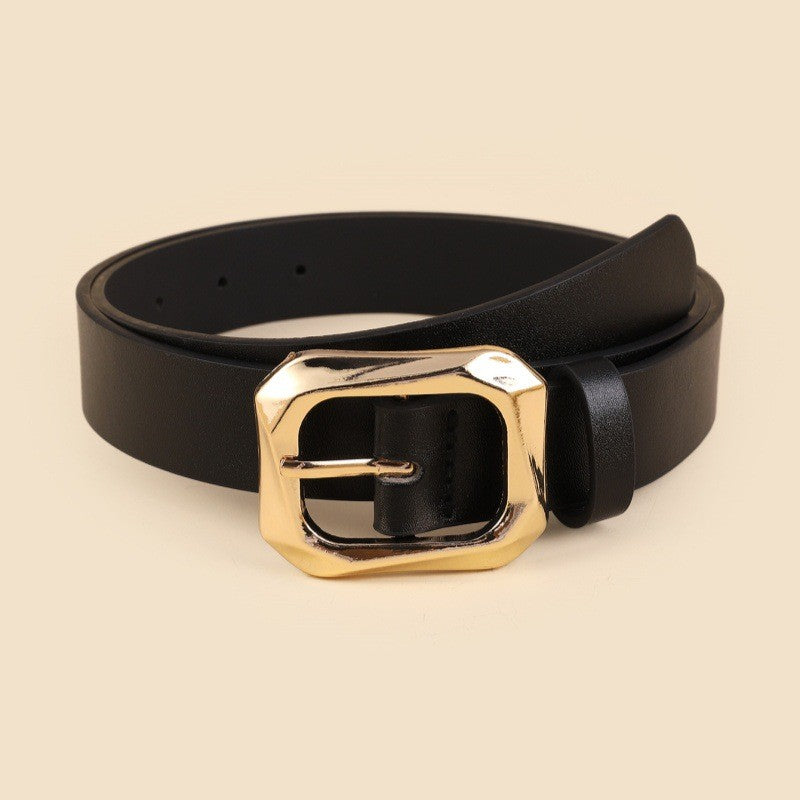 Textured Angled Faux Leather Belt | Black