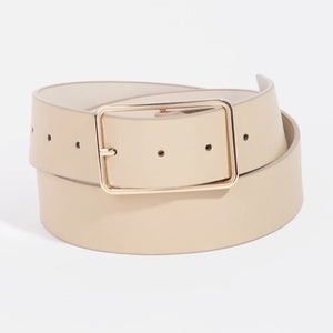 Faux Leather Rectangle Cut Out Belt | Cream