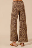 Leopard Twill Frayed Wide Leg Pants | Mid Rise