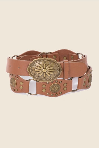 Oval Western Concho Disc Belt | Brown